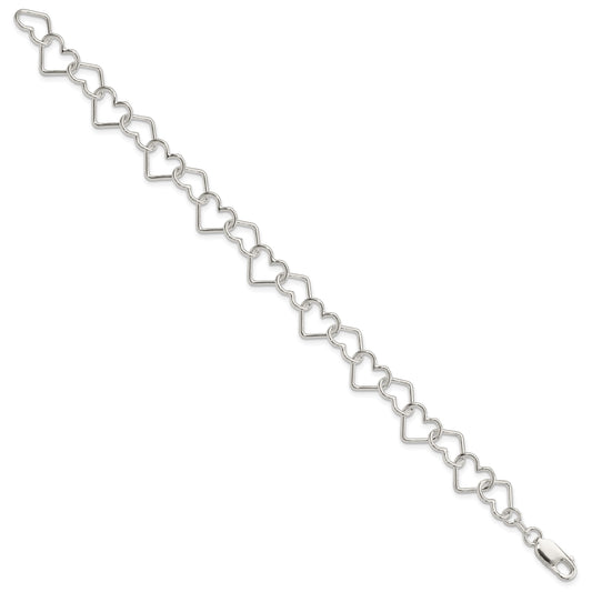 Sterling Silver 8inch Polished Fancy Large Heart Link Bracelet