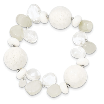 Sterling Silver Coral/Jade/Moonstone/Rock Quartz Stretch Bracelet