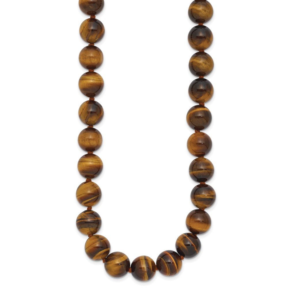 10-10.5mm Smooth Beaded Tiger Eye Necklace w/Sterling S.RH Clasp