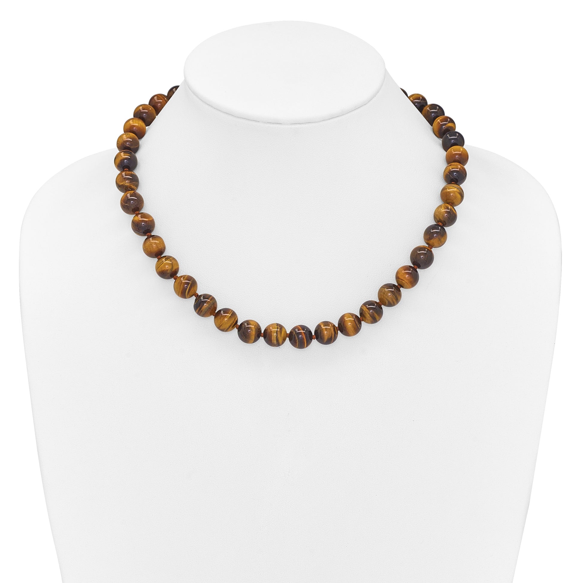 10-10.5mm Smooth Beaded Tiger Eye Necklace w/Sterling S.RH Clasp