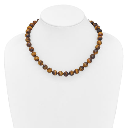 10-10.5mm Smooth Beaded Tiger Eye Necklace w/Sterling S.RH Clasp