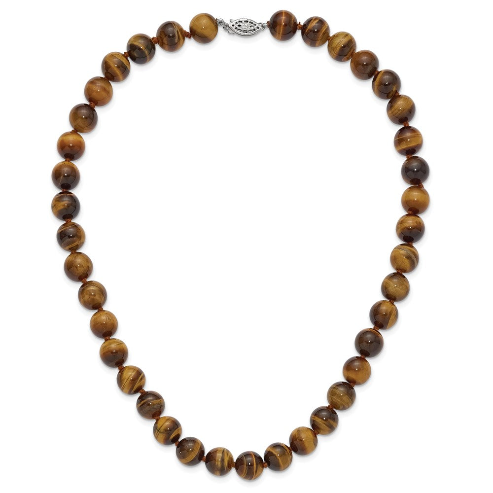 10-10.5mm Smooth Beaded Tiger Eye Necklace w/Sterling S.RH Clasp