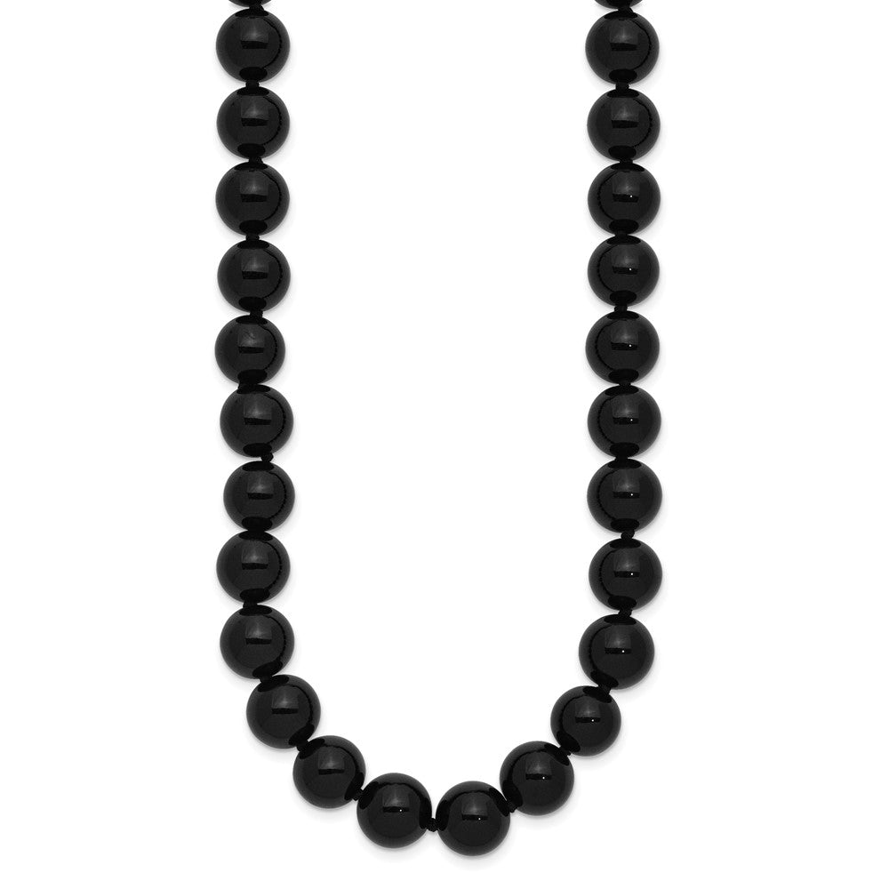 10-10.5mm Smooth Beaded Black Agate Necklace w/Sterling S.RH Clasp