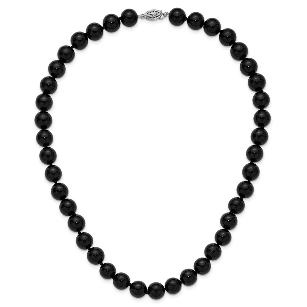 10-10.5mm Smooth Beaded Black Agate Necklace w/Sterling S.RH Clasp