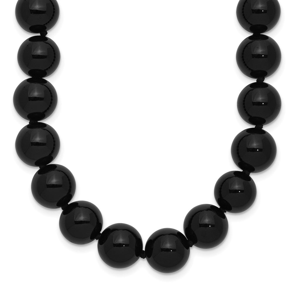 10-10.5mm Smooth Beaded Black Agate Necklace w/Sterling S.RH Clasp