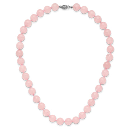 10-10.5mm Smooth Beaded Rose Quartz Necklace w/Sterling S.RH Clasp