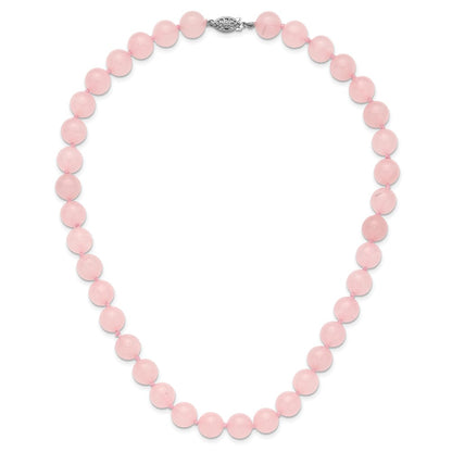 10-10.5mm Smooth Beaded Rose Quartz Necklace w/Sterling S.RH Clasp