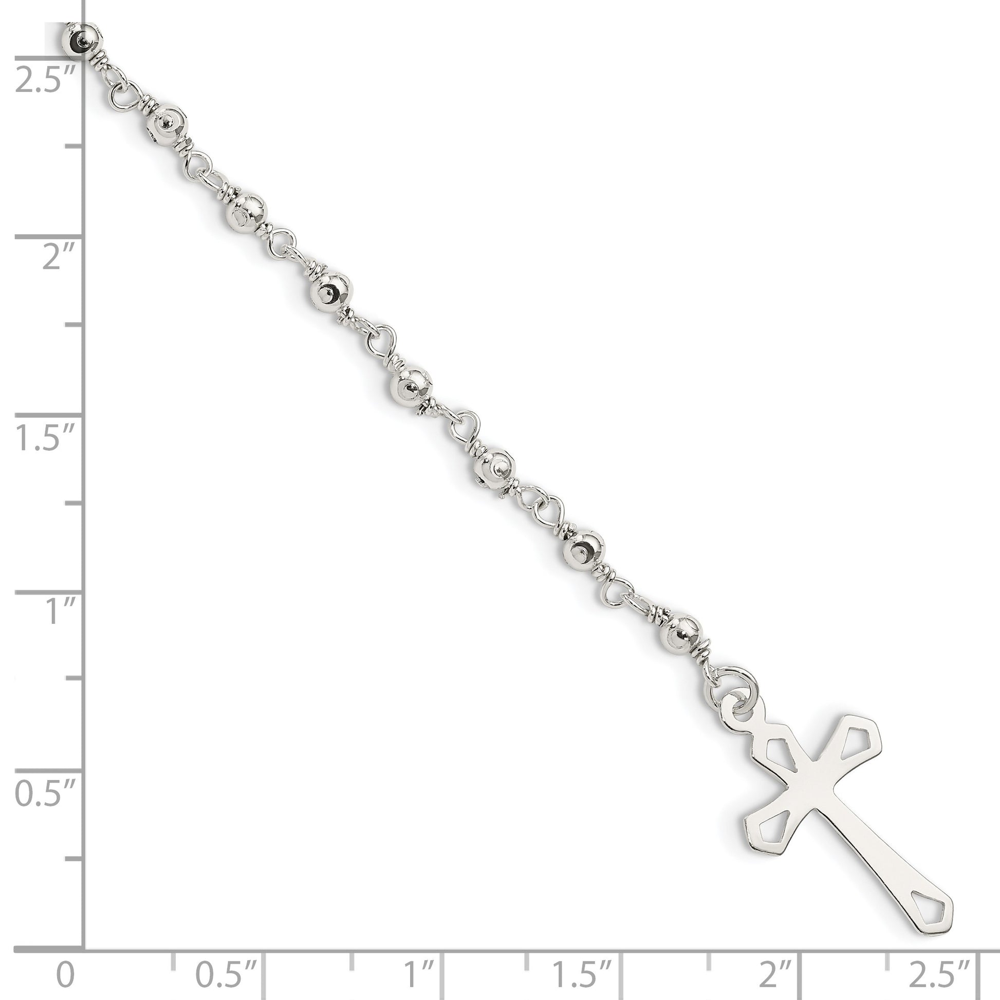 Sterling Silver Polished Bead Rosary 7.5 inch Bracelet