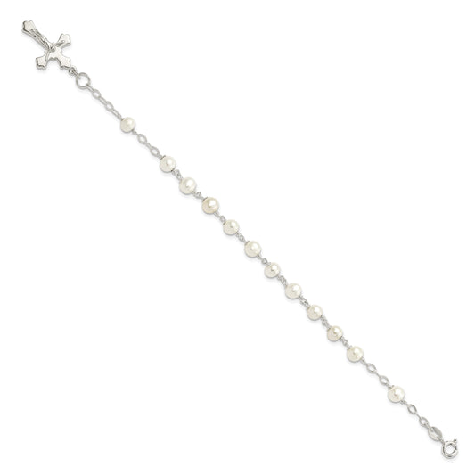 Sterling Silver and FW Cultured Pearl Rosary 7.5 inch Bracelet