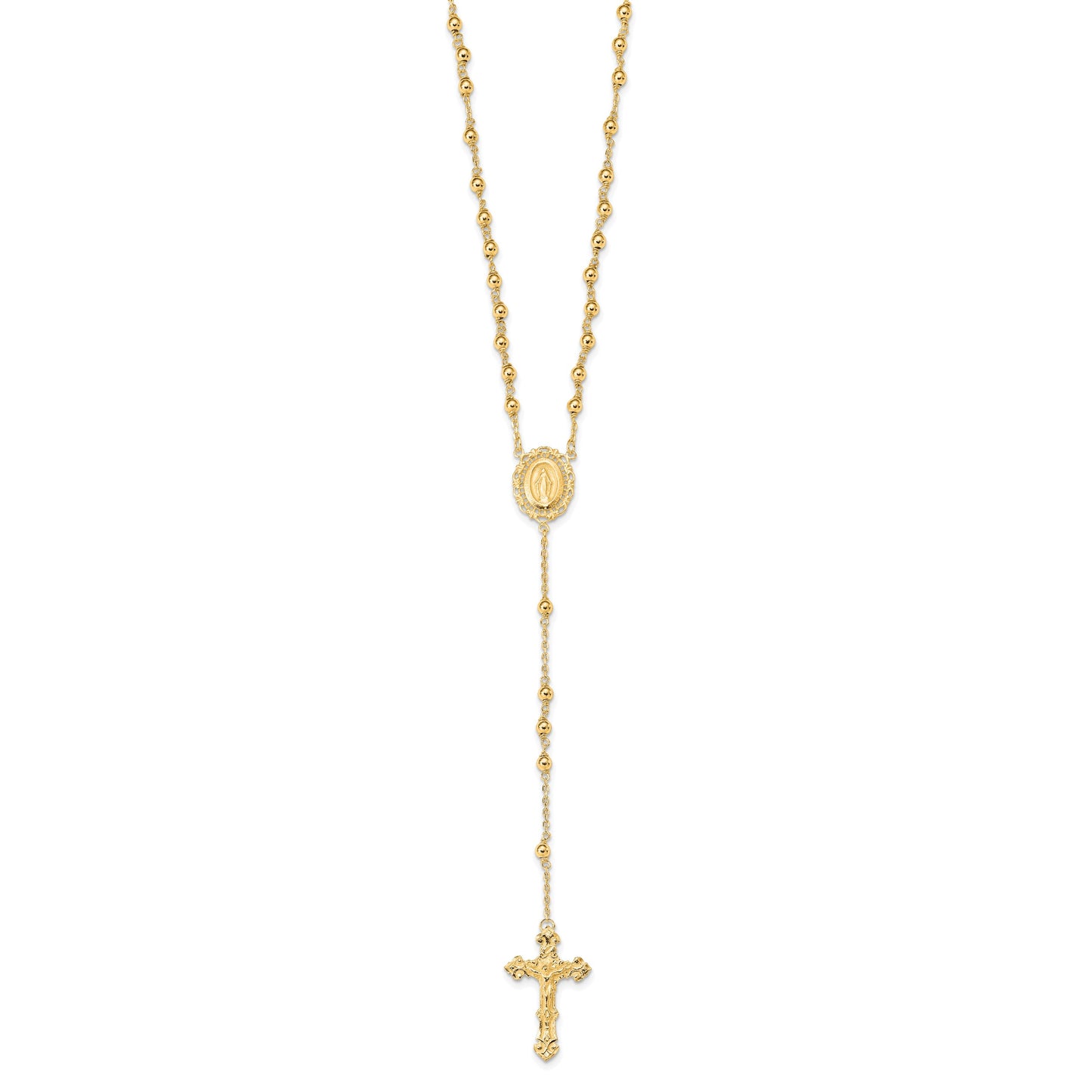 Sterling Silver Flash Gold-plated Polished Rosary Necklace