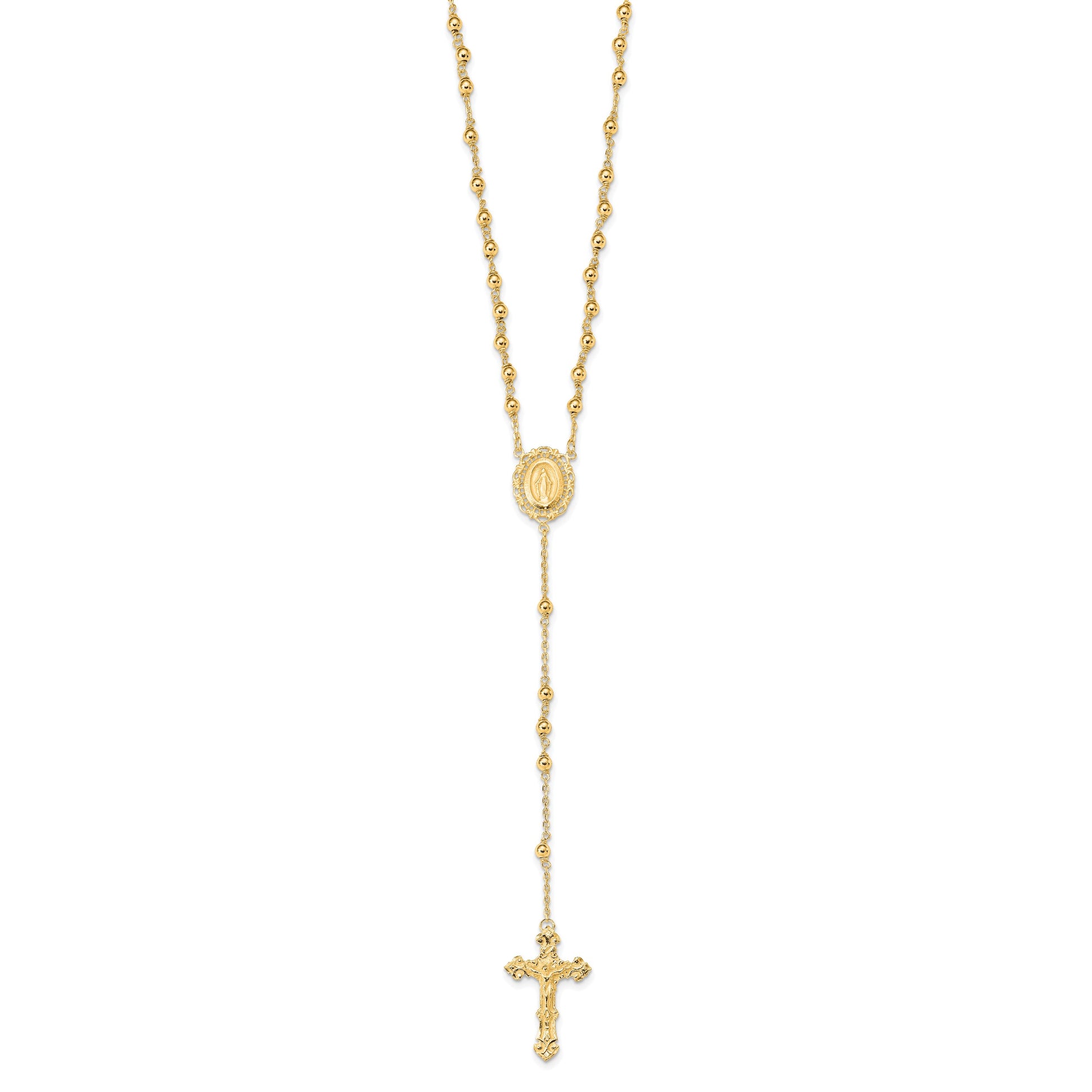 Sterling Silver Flash Gold-plated Polished Rosary Necklace