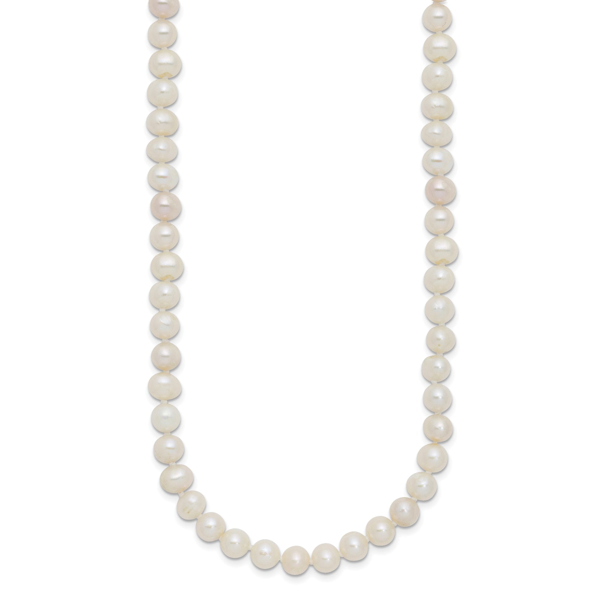 Sterling Silver Rhodium-plated 6-7mm White Near-Round Freshwater Cultured Pearl 20 inch Necklace