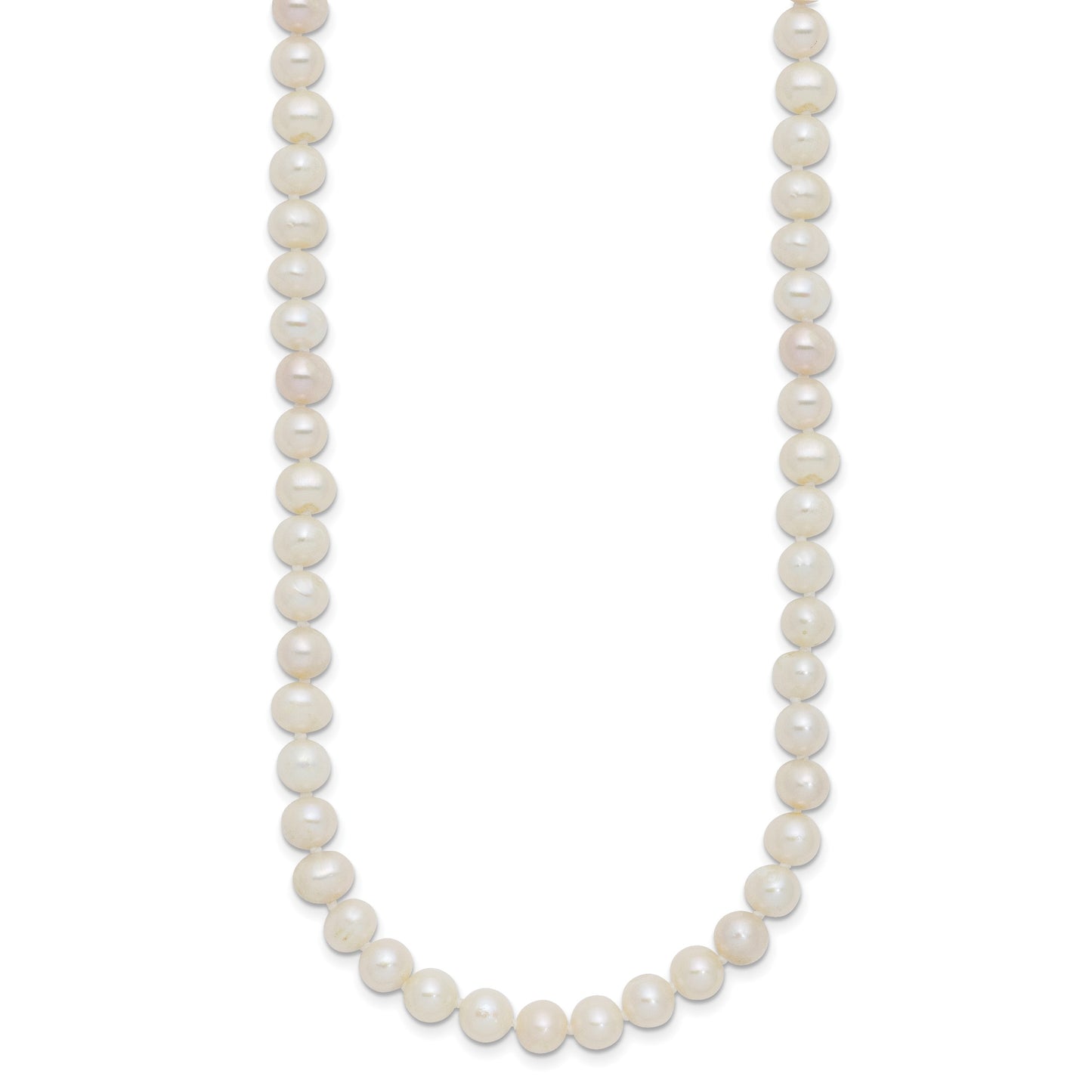 Sterling Silver Rhodium-plated 6-7mm White Near-Round Freshwater Cultured Pearl 18 inch Necklace