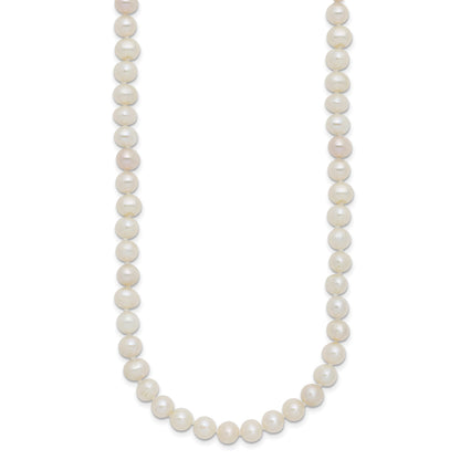 Sterling Silver Rhodium-plated 6-7mm White Near-Round Freshwater Cultured Pearl 18 inch Necklace