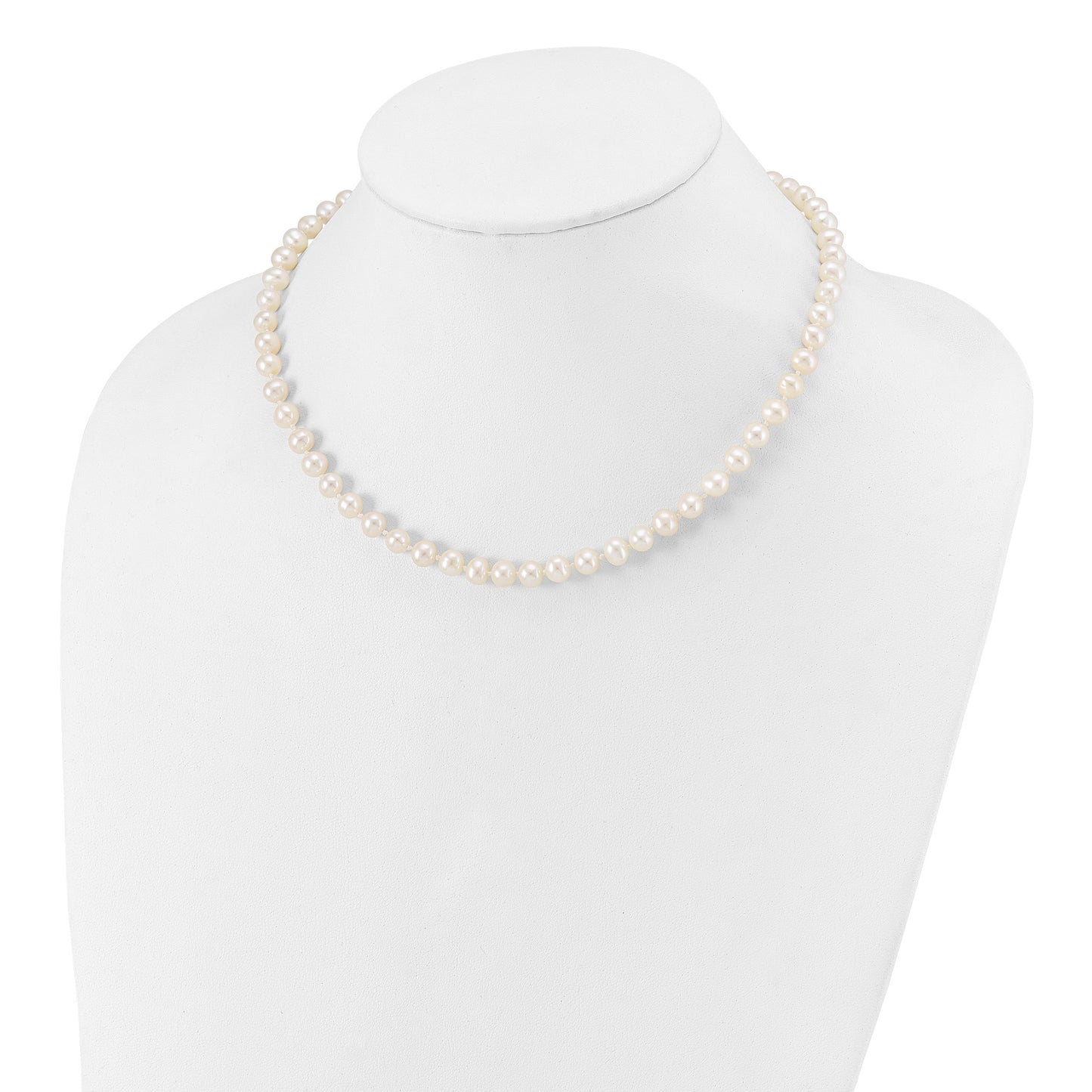 Sterling Silver Rhodium-plated 6-7mm White Near-Round Freshwater Cultured Pearl 16 inch Necklace