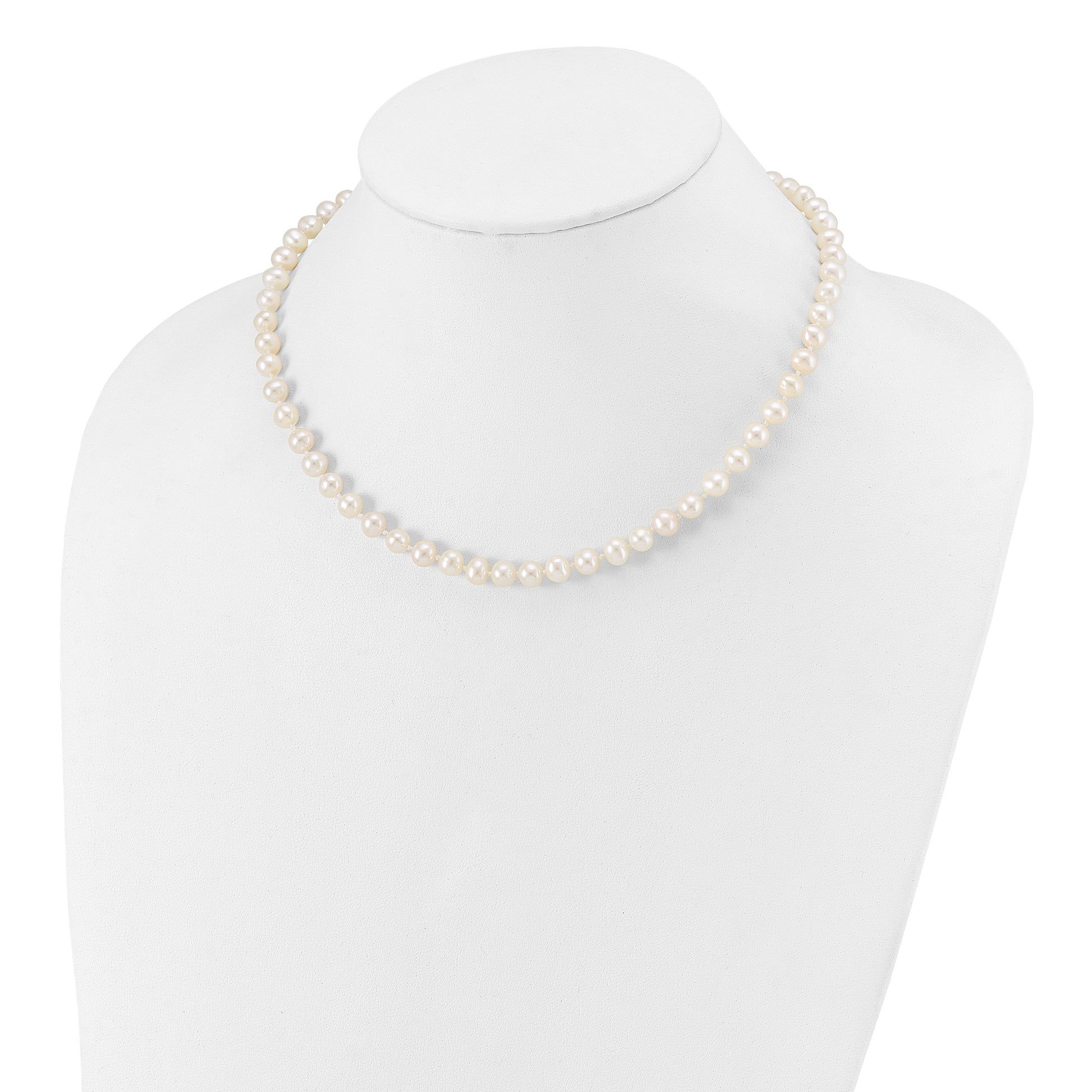 Sterling Silver Rhodium-plated 6-7mm White Near-Round Freshwater Cultured Pearl 16 inch Necklace