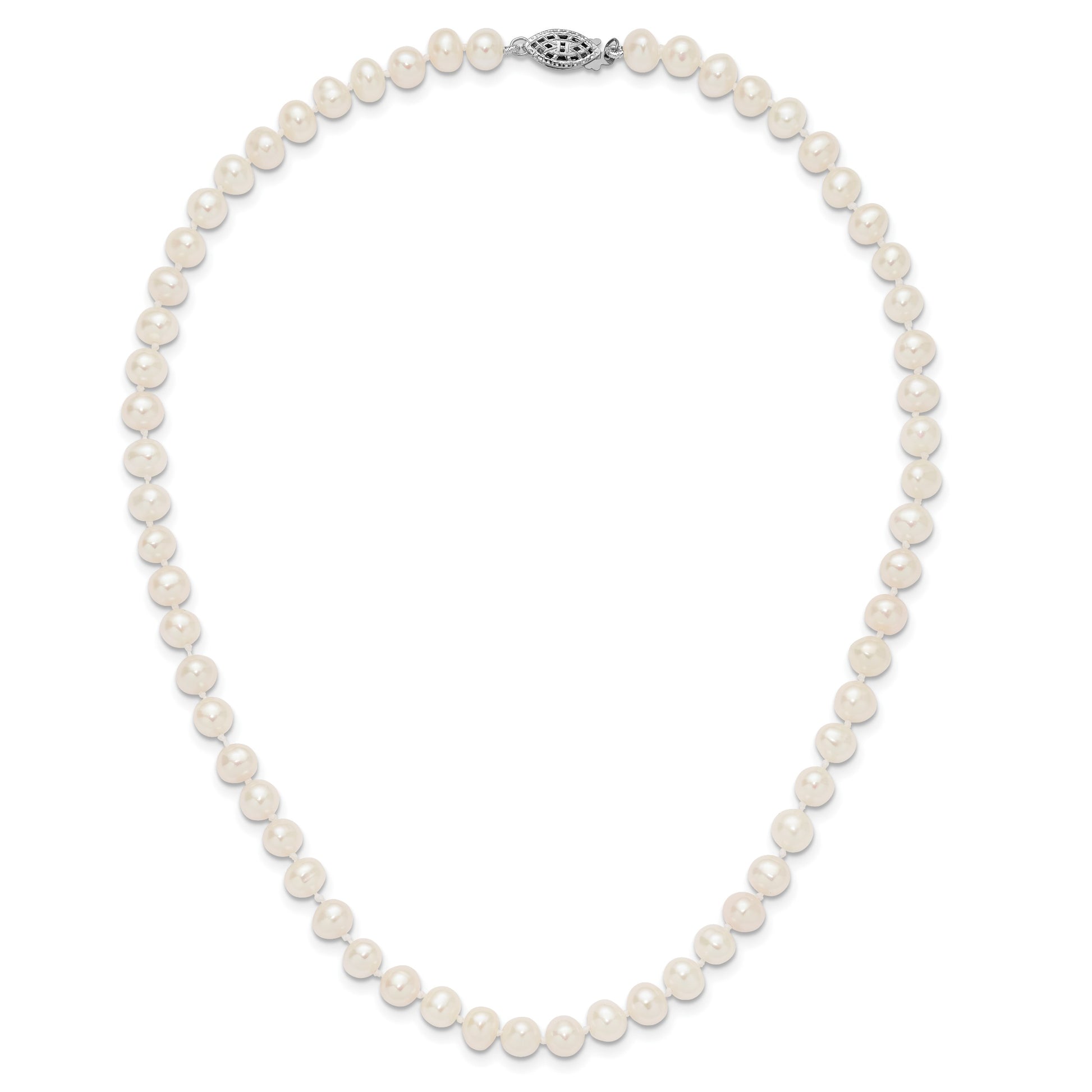 Sterling Silver Rhodium-plated 6-7mm White Near-Round Freshwater Cultured Pearl 16 inch Necklace