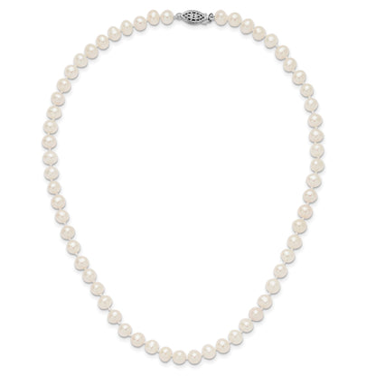 Sterling Silver Rhodium-plated 6-7mm White Near-Round Freshwater Cultured Pearl 16 inch Necklace