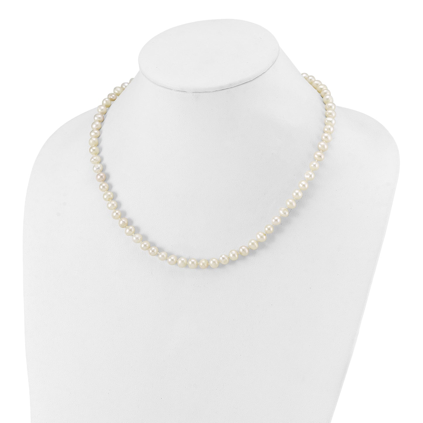Sterling Silver Rhodium-plated 6-7mm White Near-Round Freshwater Cultured Pearl 18 inch Necklace