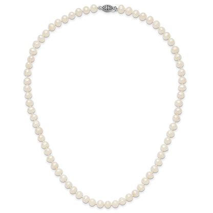 Sterling Silver Rhodium-plated 6-7mm White Near-Round Freshwater Cultured Pearl 18 inch Necklace