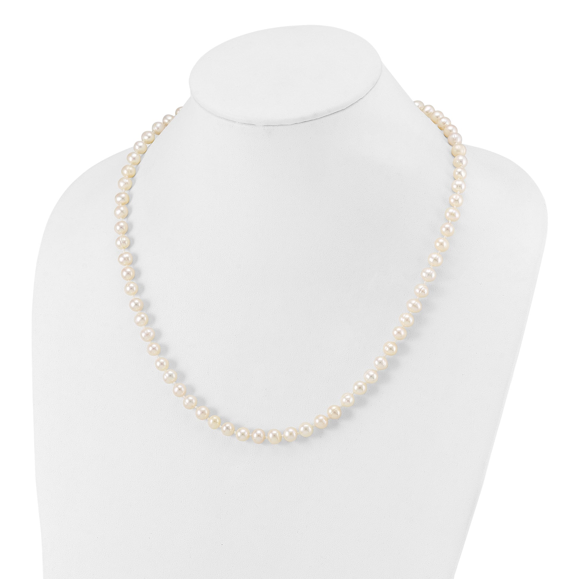 Sterling Silver Rhodium-plated 6-7mm White Near-Round Freshwater Cultured Pearl 20 inch Necklace