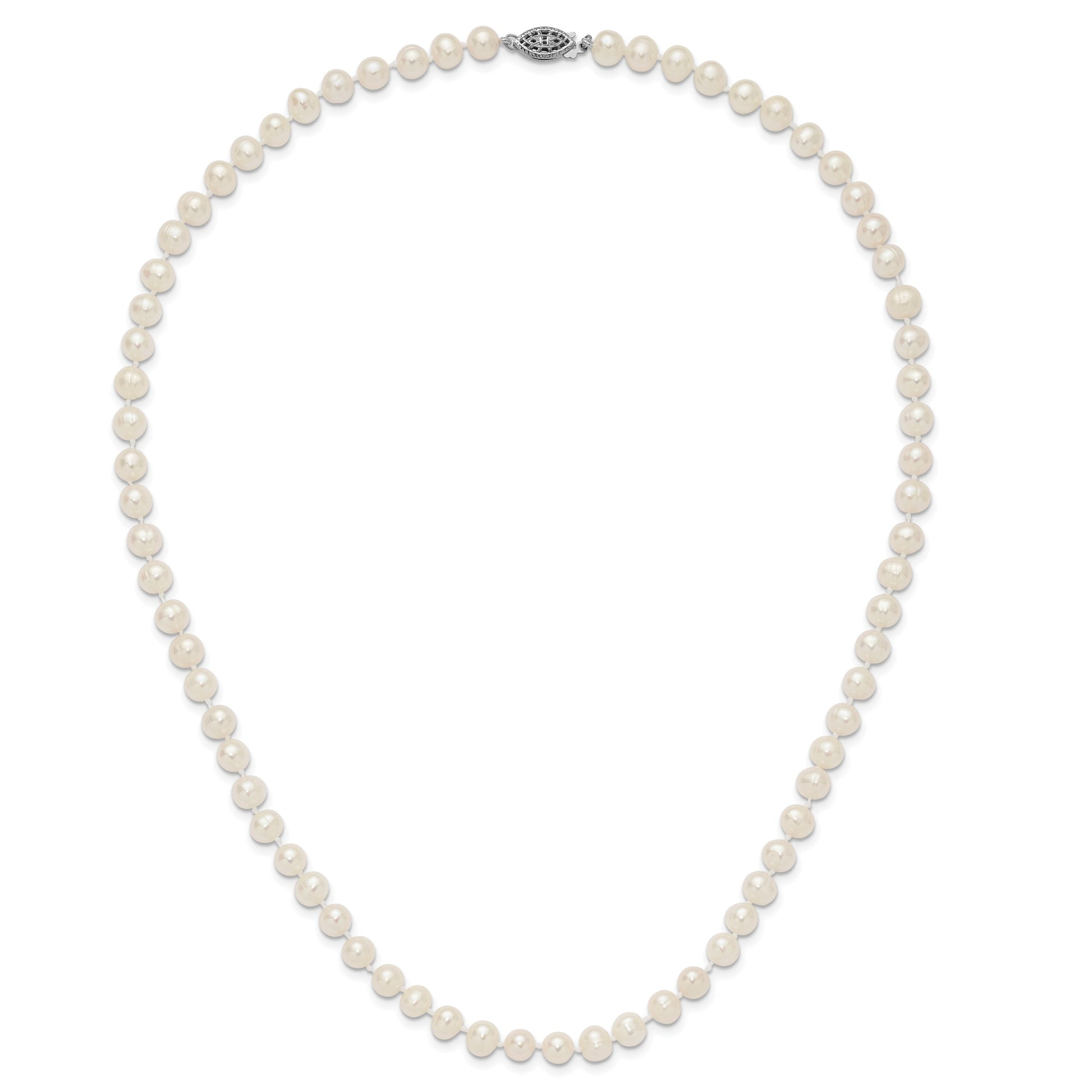Sterling Silver Rhodium-plated 6-7mm White Near-Round Freshwater Cultured Pearl 20 inch Necklace