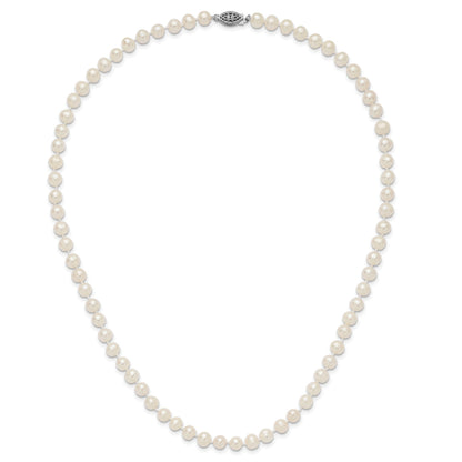 Sterling Silver Rhodium-plated 6-7mm White Near-Round Freshwater Cultured Pearl 20 inch Necklace