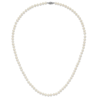 Sterling Silver Rhodium-plated 6-7mm White Near-Round Freshwater Cultured Pearl 24 inch Necklace