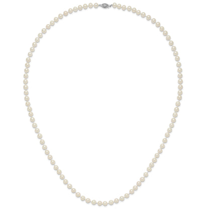 Sterling Silver Rhodium-plated 6-7mm White Near-Round Freshwater Cultured Pearl 28 inch Necklace