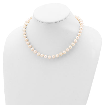 Sterling Silver Rhodium-plated 8-9mm White Near-Round Freshwater Cultured Pearl 16 inch Necklace