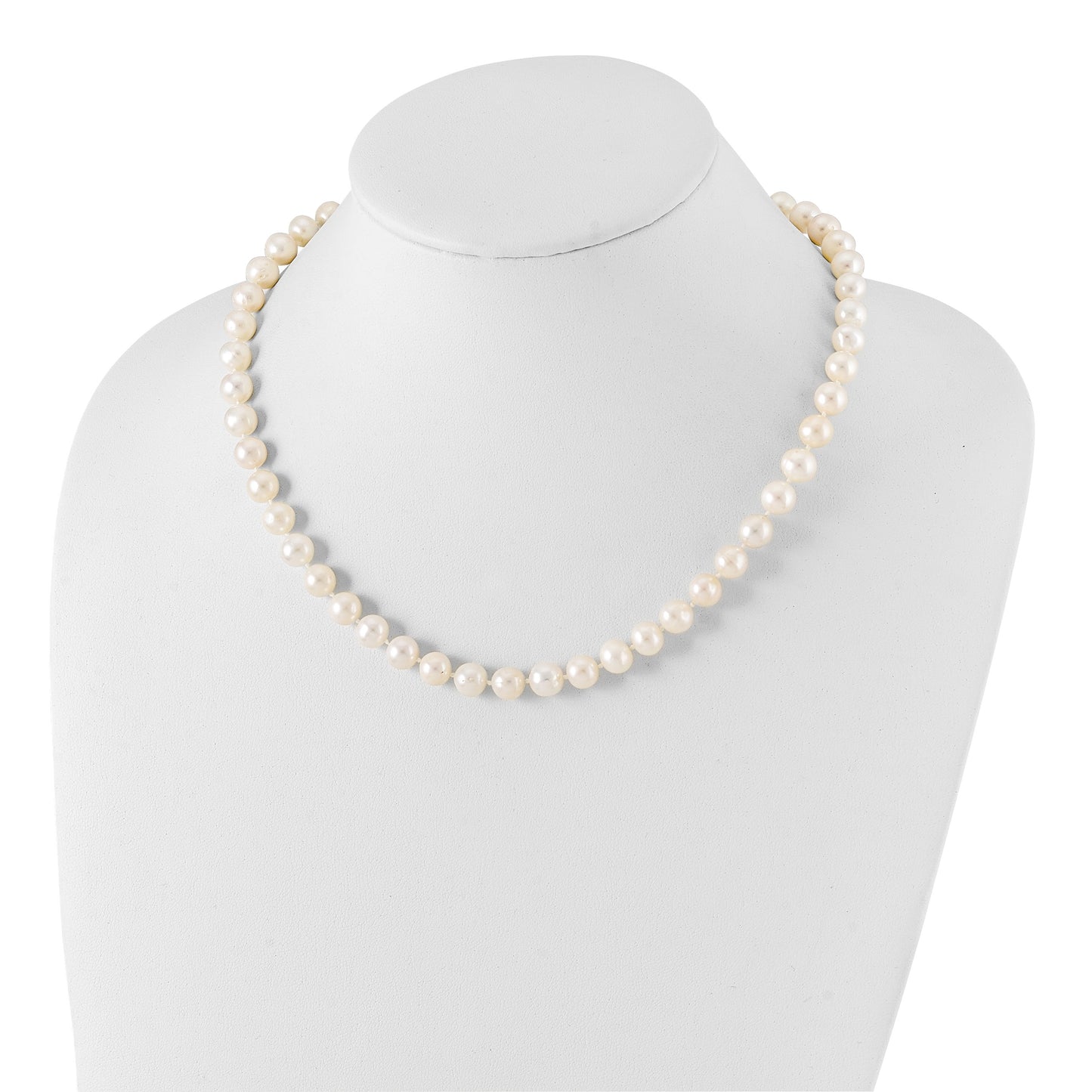 Sterling Silver Rhodium-plated 8-9mm White Near-Round Freshwater Cultured Pearl 18 inch Necklace