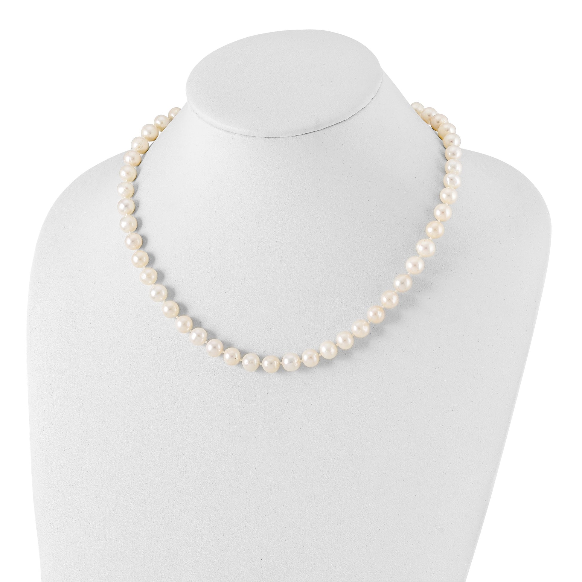 Sterling Silver Rhodium-plated 8-9mm White Near-Round Freshwater Cultured Pearl 18 inch Necklace