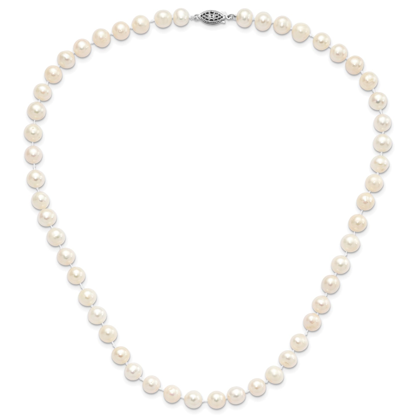 Sterling Silver Rhodium-plated 8-9mm White Near-Round Freshwater Cultured Pearl 18 inch Necklace