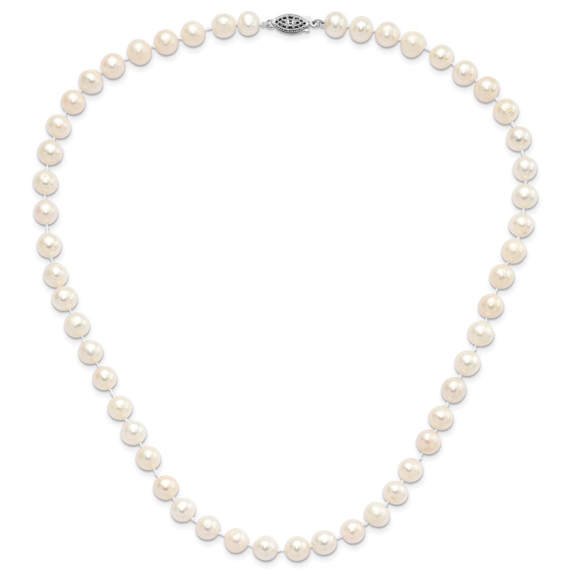 Sterling Silver Rhodium-plated 8-9mm White Near-Round Freshwater Cultured Pearl 18 inch Necklace