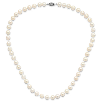 Sterling Silver Rhodium-plated 8-9mm White Near-Round Freshwater Cultured Pearl 18 inch Necklace