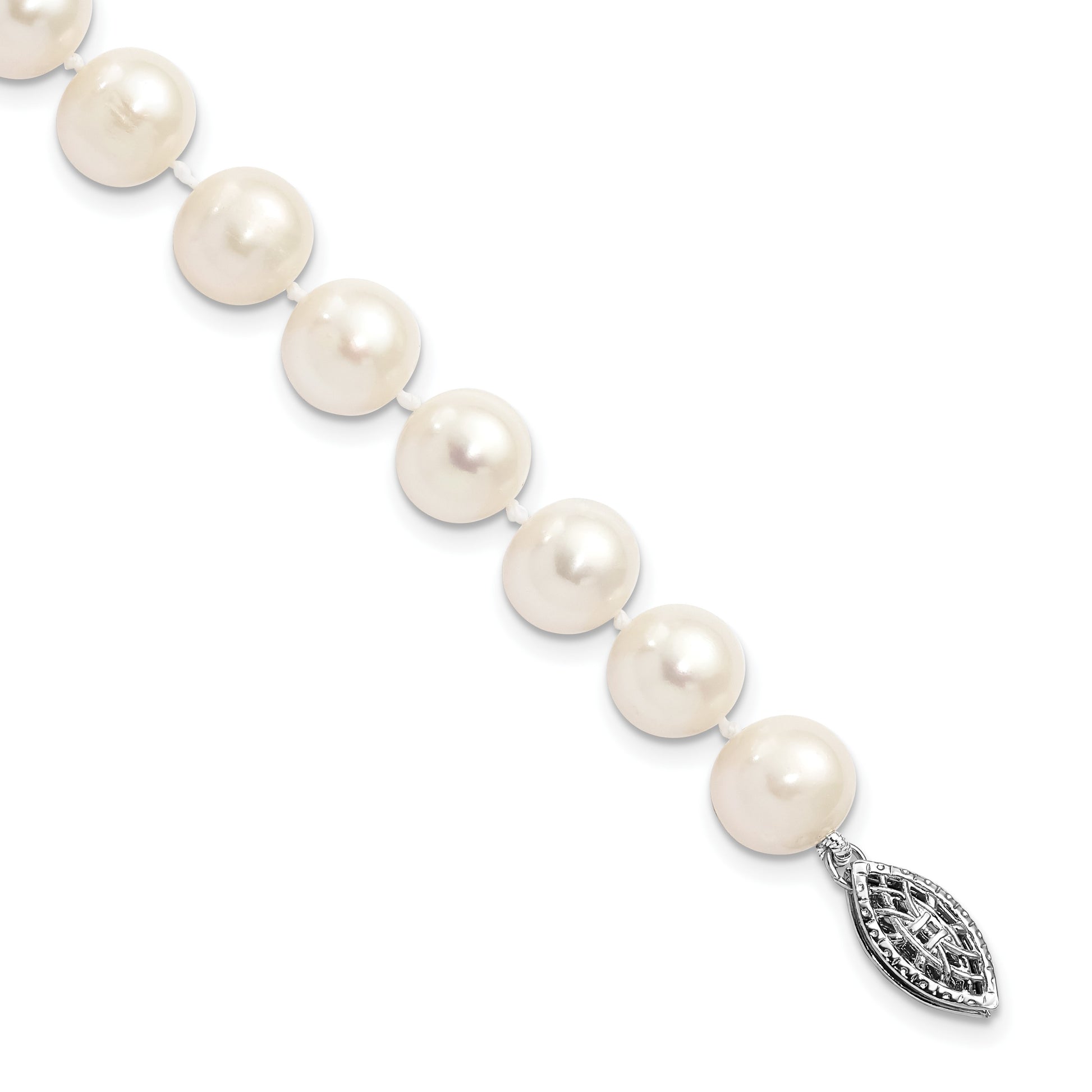 Sterling Silver Rhodium-plated 8-9mm White Near Round Freshwater Cultured Pearl 8.25 inch Bracelet