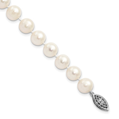Sterling Silver Rhodium-plated 8-9mm White Near Round Freshwater Cultured Pearl 8.25 inch Bracelet