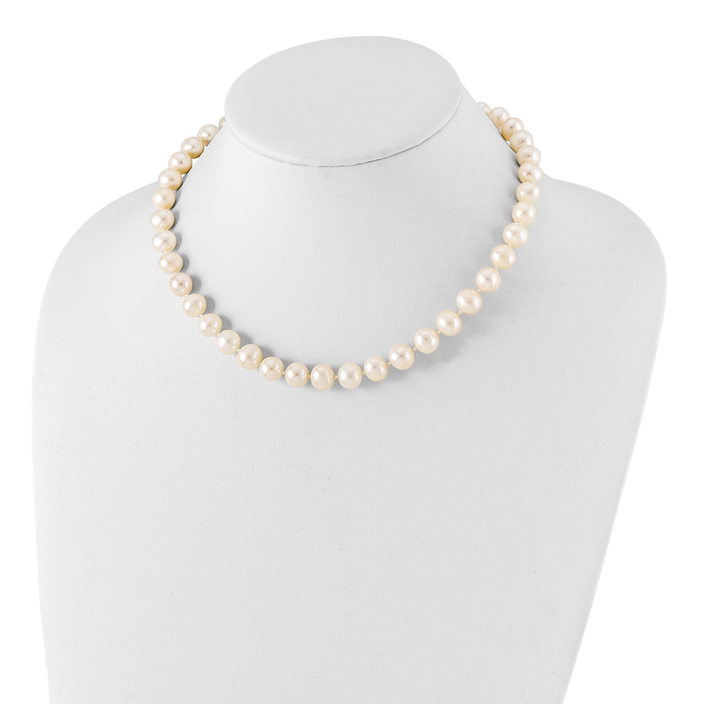 Sterling Silver Rhodium-plated 9-10mm White Near-Round Freshwater Cultured Pearl 16 inch Necklace