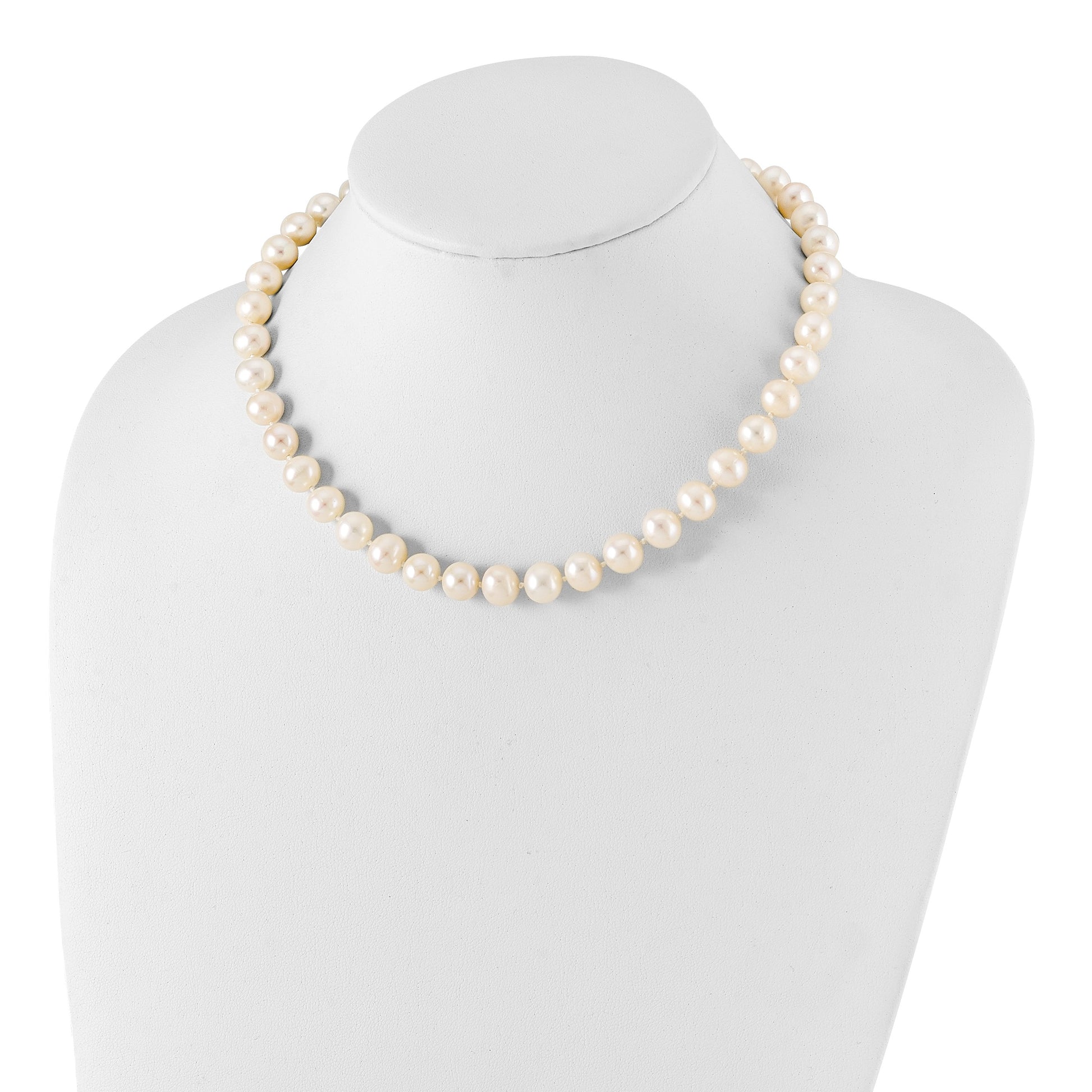 Sterling Silver Rhodium-plated 9-10mm White Near-Round Freshwater Cultured Pearl 16 inch Necklace
