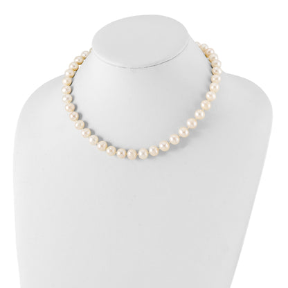 Sterling Silver Rhodium-plated 9-10mm White Near-Round Freshwater Cultured Pearl 16 inch Necklace