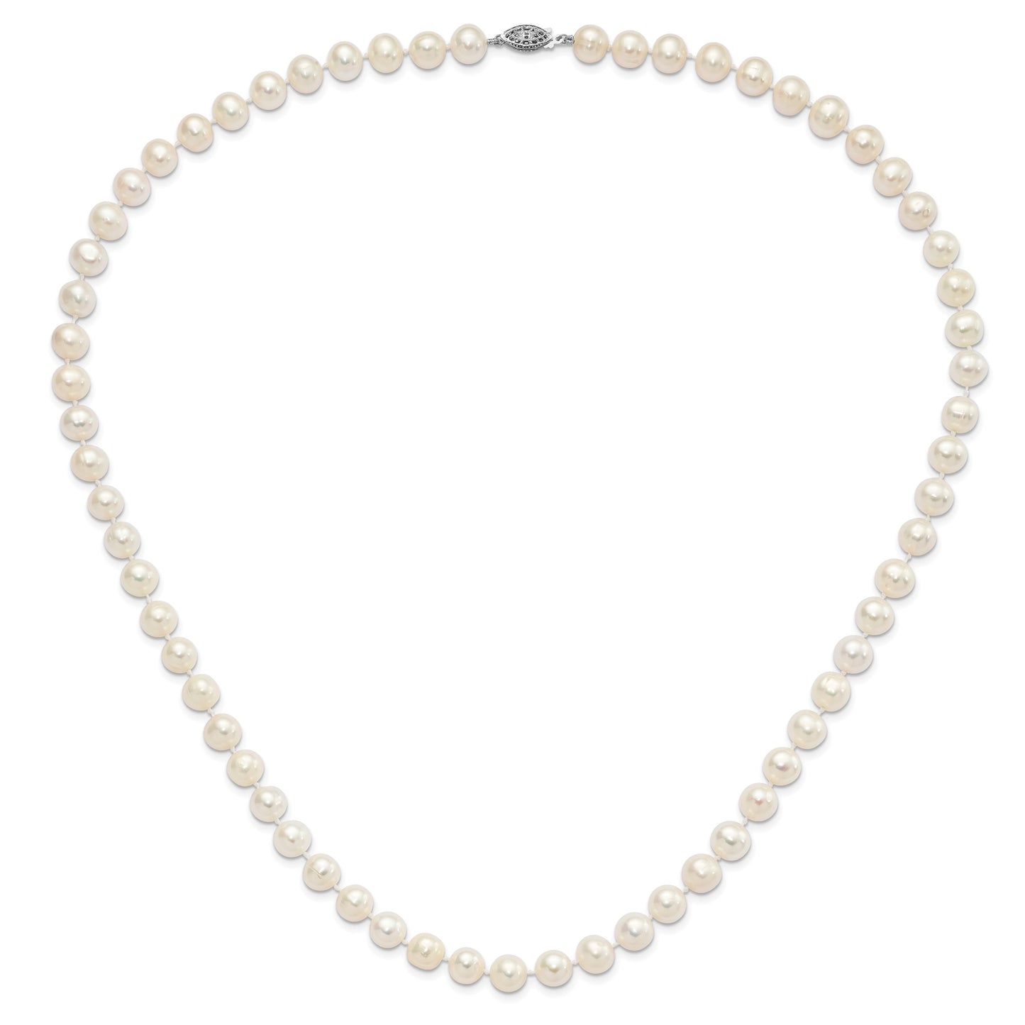 Sterling Silver Rhodium-plated 9-10mm White Near-Round Freshwater Cultured Pearl 24 inch Necklace