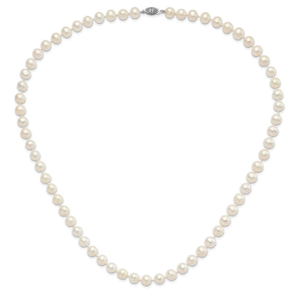 Sterling Silver Rhodium-plated 9-10mm White Near-Round Freshwater Cultured Pearl 24 inch Necklace