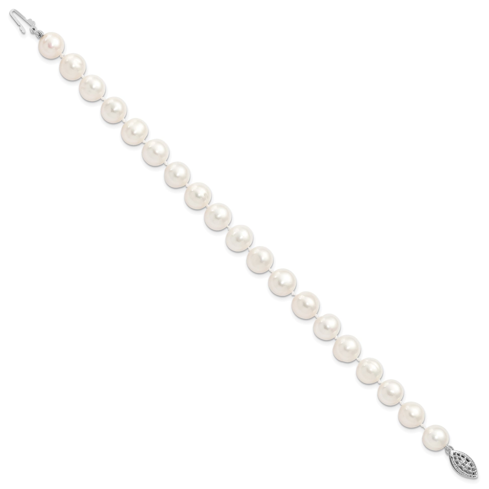 Sterling Silver Rhodium-plated 6-7mm White Near Round Freshwater Cultured Pearl 8.25 inch Bracelet