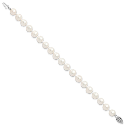 Sterling Silver Rhodium-plated 6-7mm White Near Round Freshwater Cultured Pearl 8.25 inch Bracelet