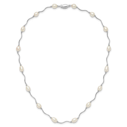 Sterling Silver Rhodium-plated 6-7mm White Rice Freshwater Cultured Pearl 16-Station 18 inch Necklace