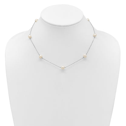 Sterling Silver Rhodium-plated 7-8mm White Near-Round Freshwater Cultured Pearl 7-Station 17 inch with 2 inch Extension Necklace