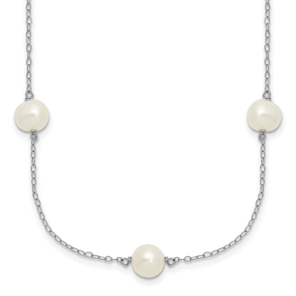 Sterling Silver Rhodium-plated 7-8mm White Near-Round Freshwater Cultured Pearl 7-Station 17 inch with 2 inch Extension Necklace