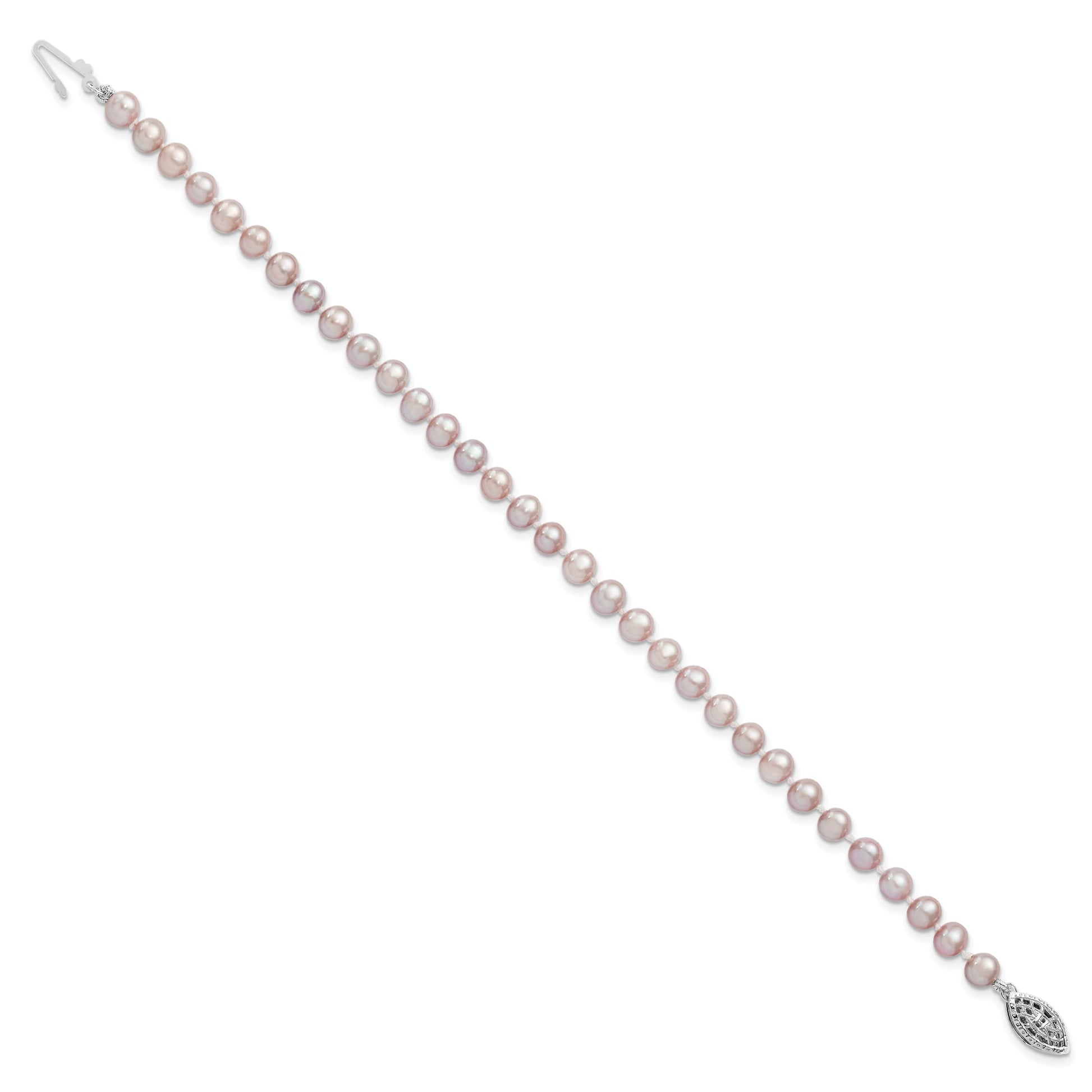 Sterling Silver Rhodium-plated 5-6mm Purple Near-Round Freshwater Cultured Pearl 7.25 inch Bracelet