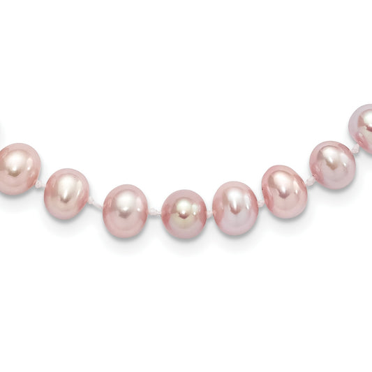 Sterling Silver Rhodium-plated 7-8mm Purple Near-Round Freshwater Cultured Pearl 16 inch Necklace