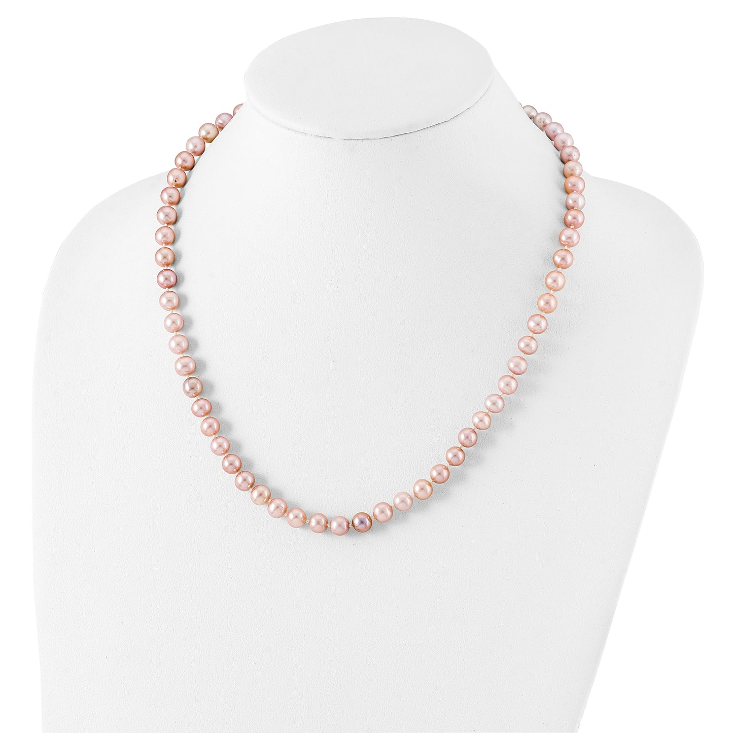 Sterling Silver Rhodium-plated 7-8mm Purple Near-Round Freshwater Cultured Pearl 20 inch Necklace